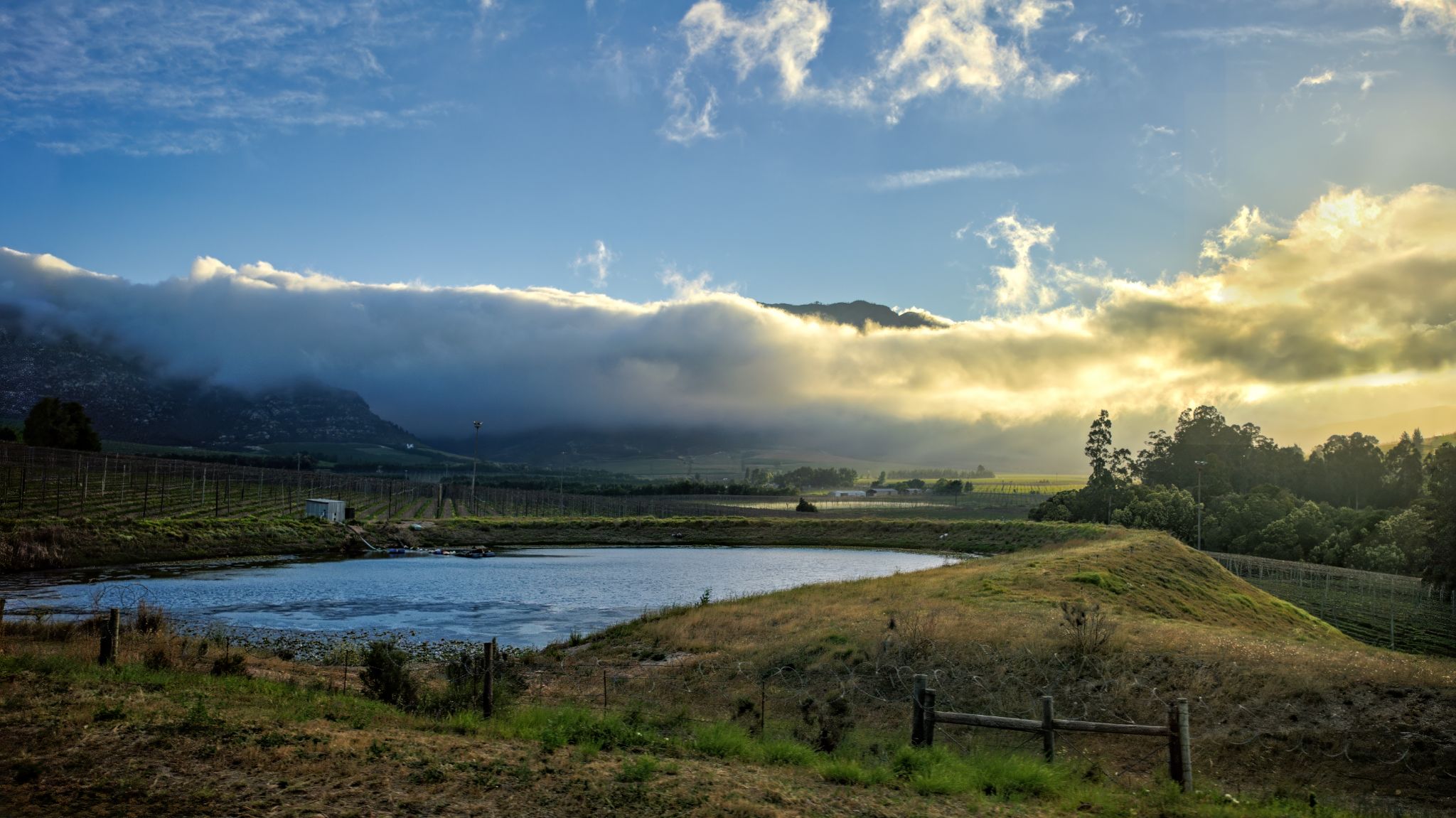Auf dem Weg von Oudtshoorn nach Wilderness: Temperaturunterschiede zwischen den warmen Landluftmassen und den kälteren Meeresluftmassen, die aus dem Süden hereinströmen, führen zu einer Art Wolkenteppich.